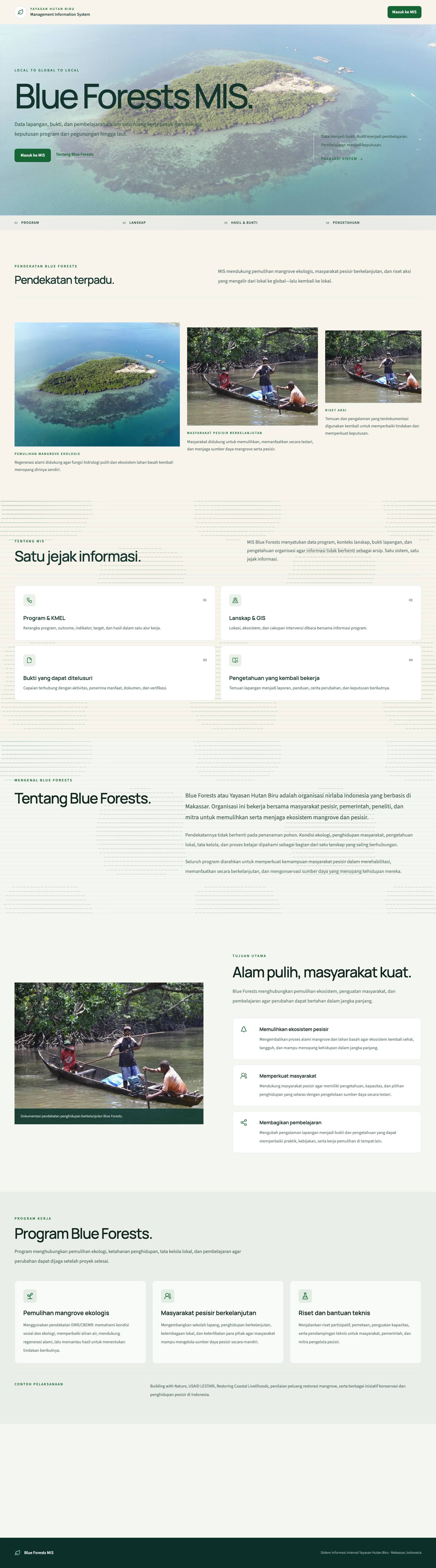 Tampilan situs Blue Forests MIS