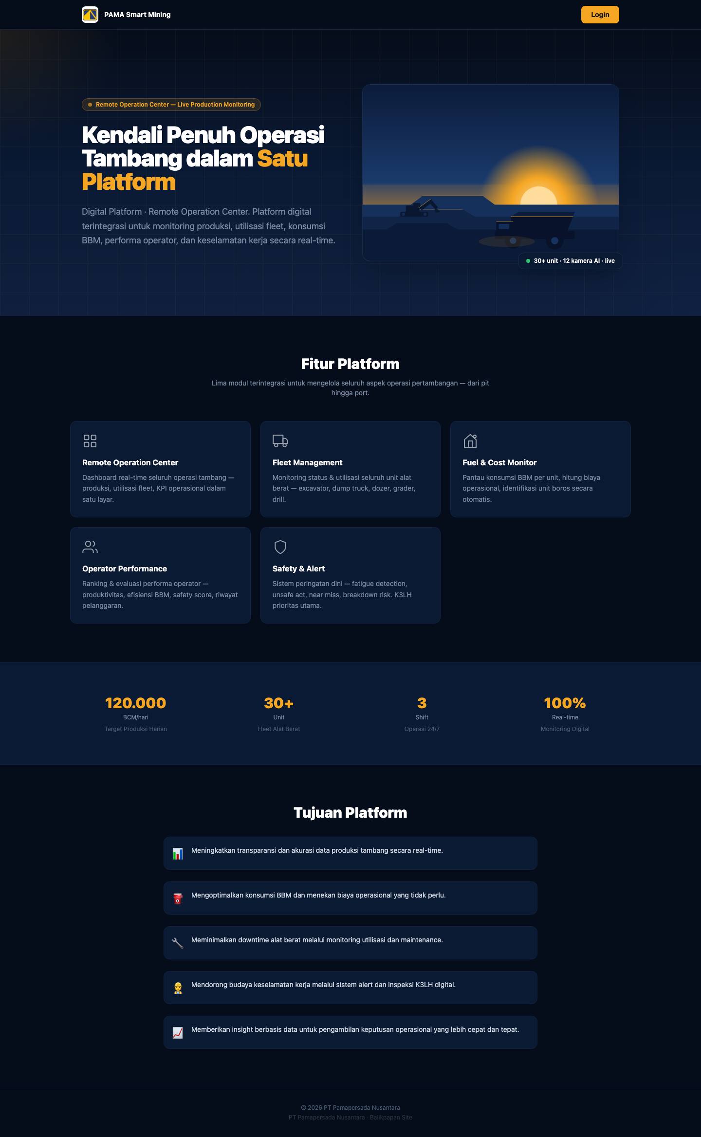 Tampilan situs PAMA Smart Mining