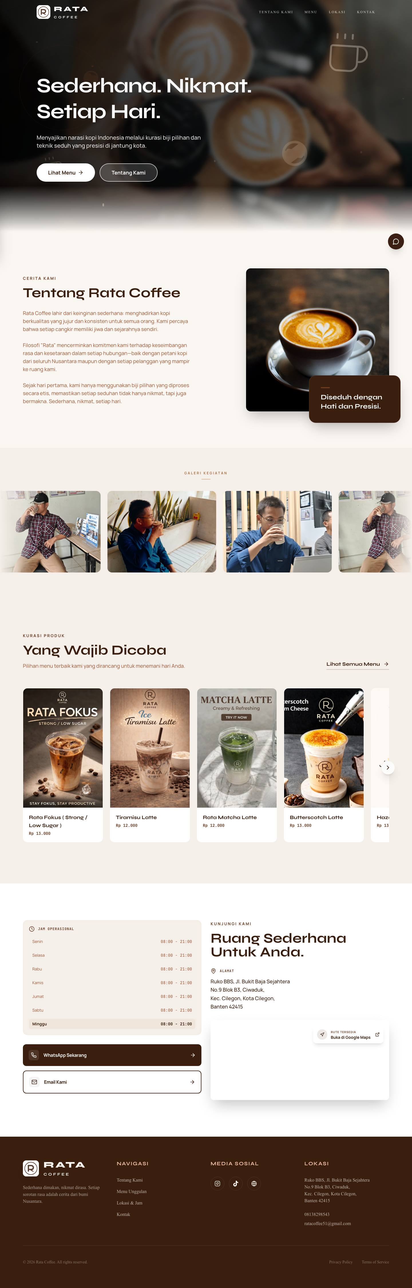 Tampilan situs Rata Coffee